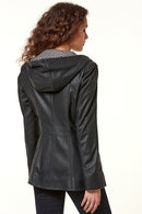 Pamela Women's Black Hooded Long Leather Jacket | Derimod