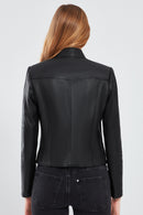 Angie Women's Black Short Leather Jacket | Derimod
