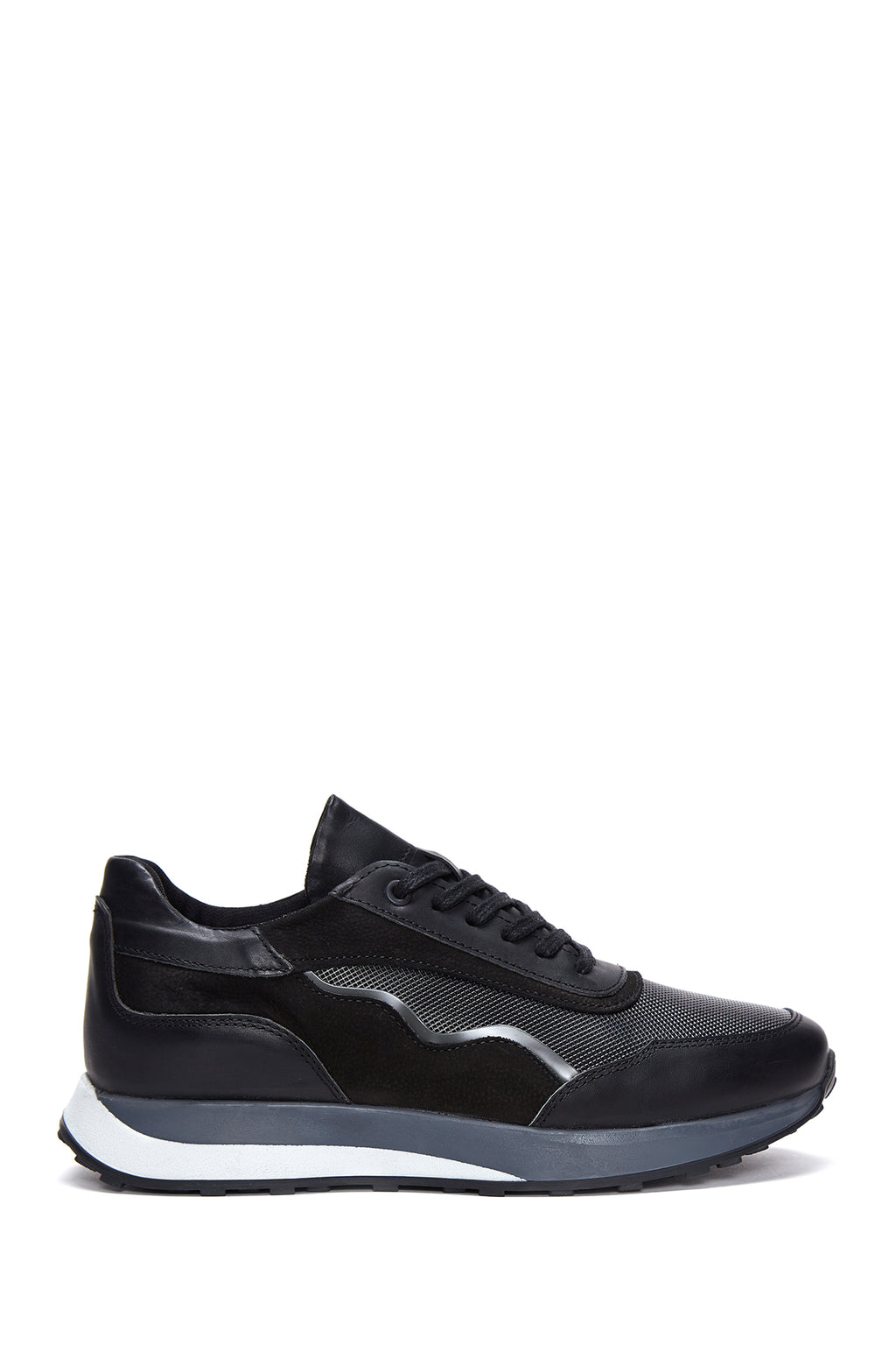 Erkek Siyah Deri Detaylı Sneaker