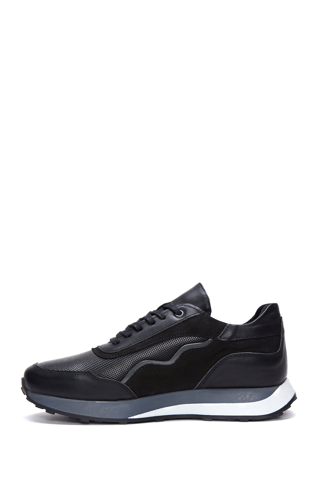 Erkek Siyah Deri Detaylı Sneaker