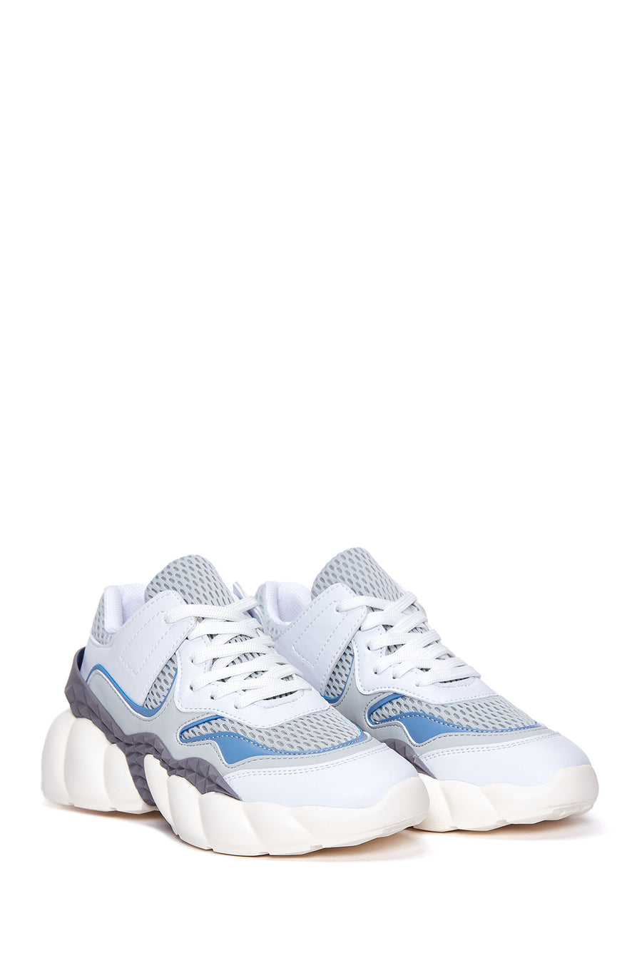 Kadın Mavi Beyaz  Kalın Tabanlı Sneaker