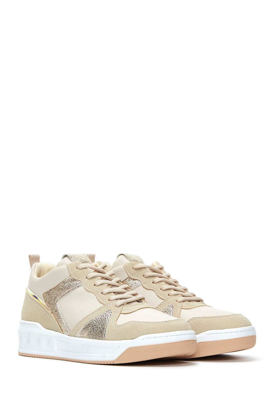 Kadın Bej Bağcıklı Sneaker