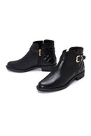 Women's Black Zippered Flat Classic Boots | Derimod