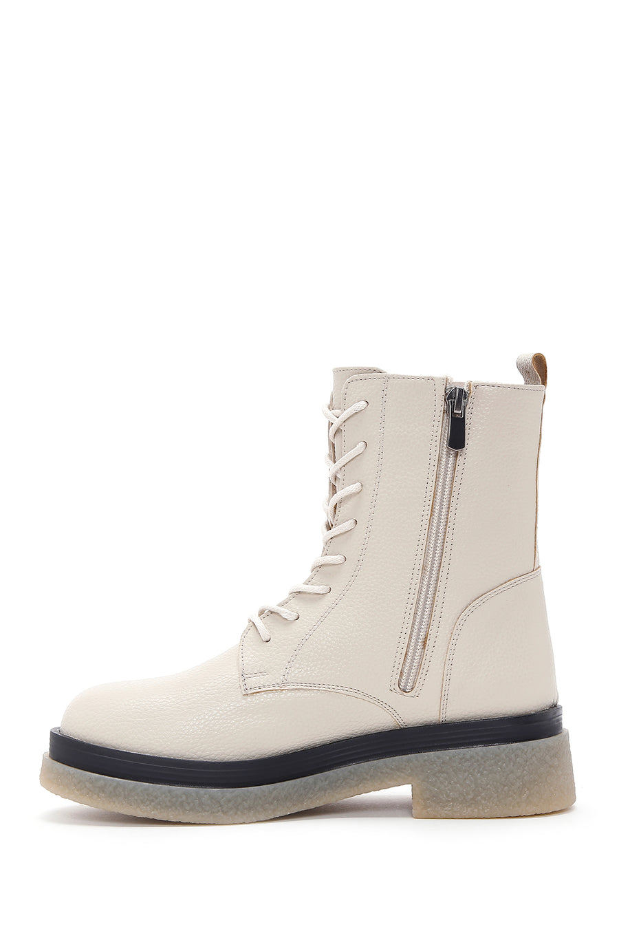 Kadın Bej Fermuarlı Düz Postal Bot