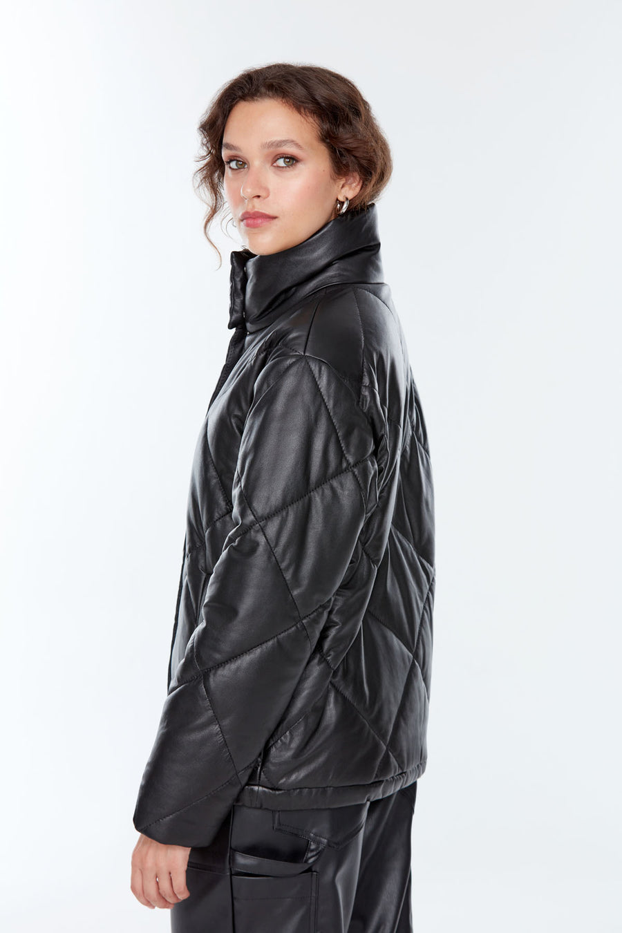 Madrid Women's Black Puffer Leather Jacket