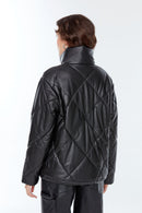 Madrid Women's Black Puffer Leather Jacket | Derimod