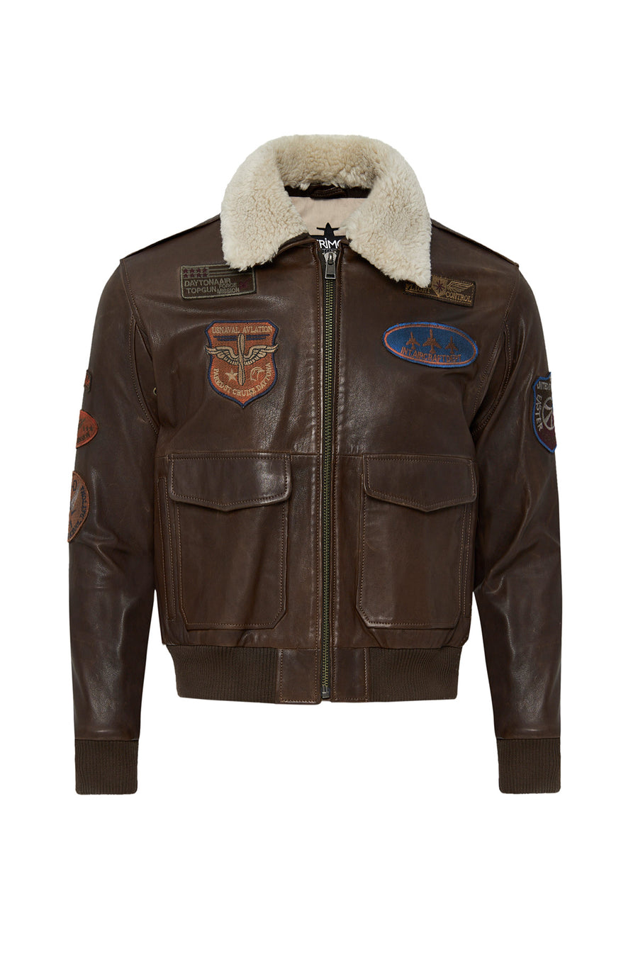 Top Gun Women's Brown Embroidered Leather Pilot Coat with Fur Collar 22WGD5049L7 | Derimod