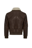 Top Gun Women's Brown Embroidered Leather Pilot Coat with Fur Collar | Derimod