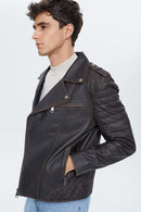 Speedy Erkek Siyah Deri Slim-Fit Biker Ceket | Derimod