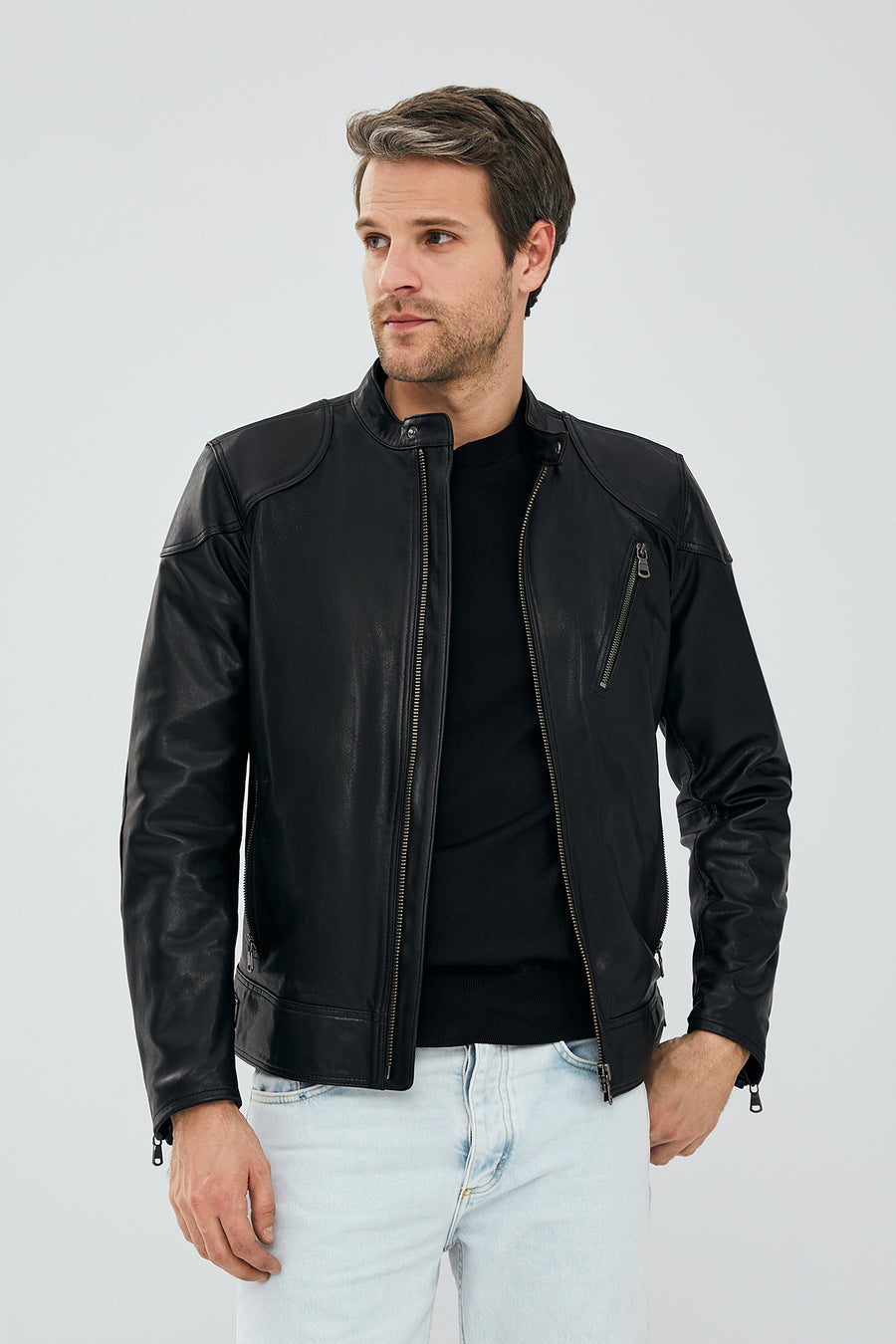 Lebron Men's Black Slim-Fit Leather Jacket 22WGD6473VE | Derimod