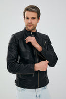 Lebron Men's Black Slim-Fit Leather Jacket | Derimod