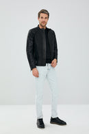 Lebron Men's Black Slim-Fit Leather Jacket | Derimod