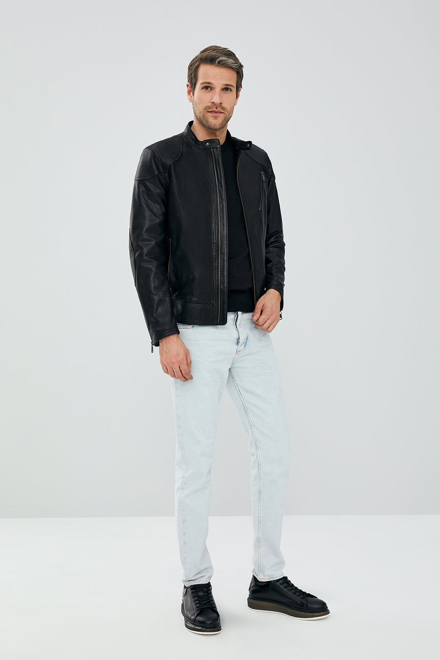 Lebron Men's Black Slim-Fit Leather Jacket