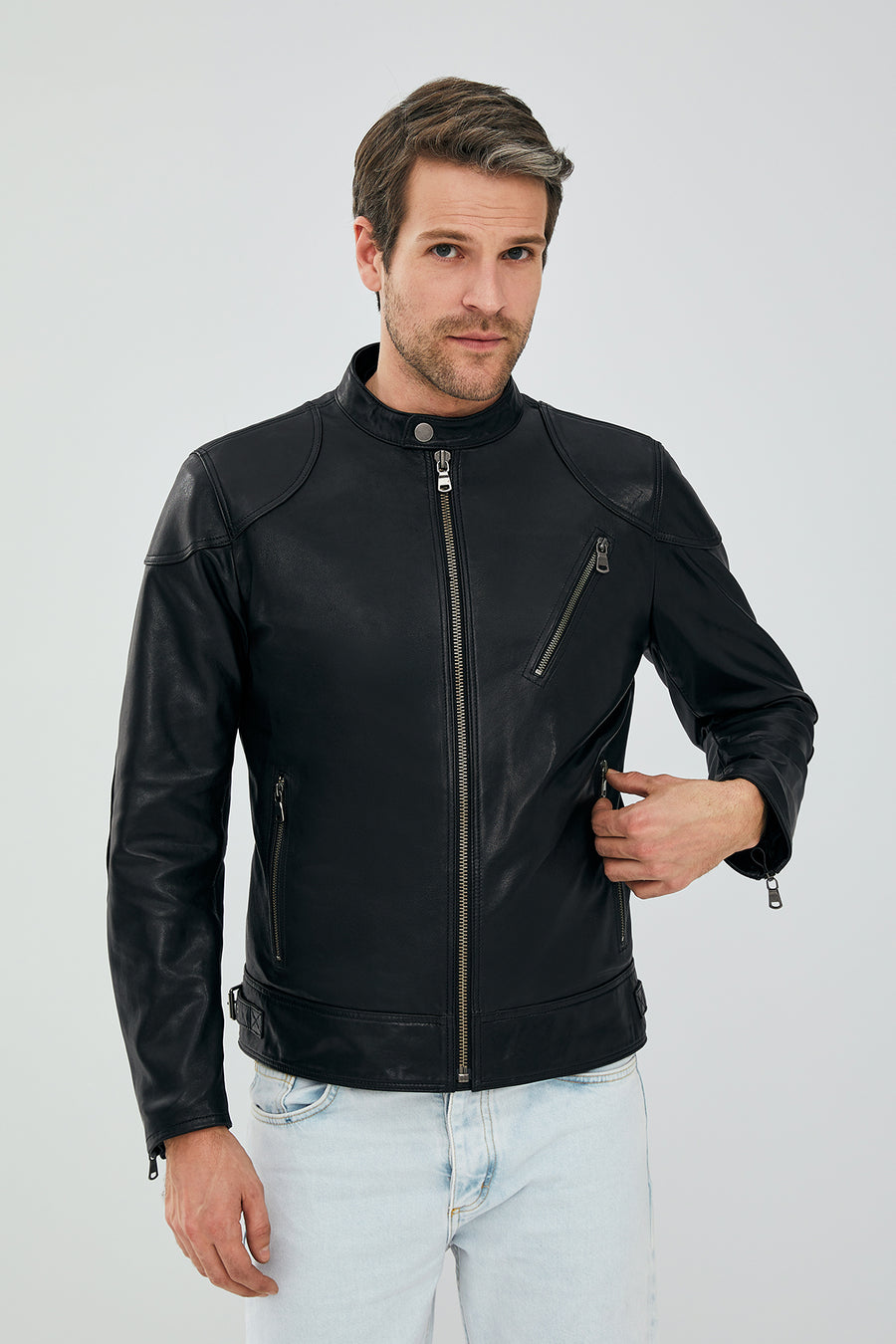 Lebron Men's Black Slim-Fit Leather Jacket