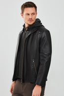 Danny Men's Black Hooded Sports Leather Jacket | Derimod