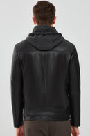Danny Men's Black Hooded Sports Leather Jacket | Derimod