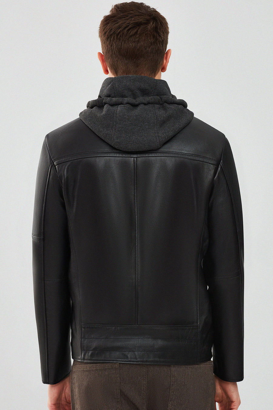 Danny Men's Black Hooded Sports Leather Jacket