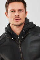 Danny Men's Black Hooded Sports Leather Jacket | Derimod