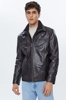 Antonio Men's Brown Double Collar Leather Jacket | Derimod