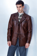 Frank Men's Cognac Leather Jacket | Derimod
