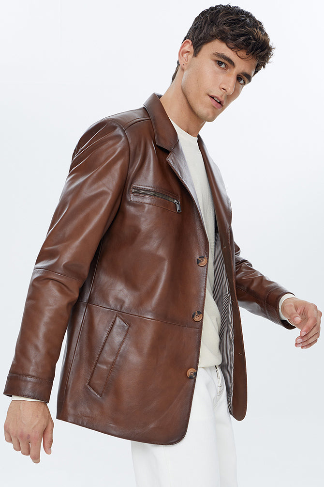 Frank Men's Cognac Leather Jacket