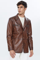 Frank Men's Cognac Leather Jacket | Derimod