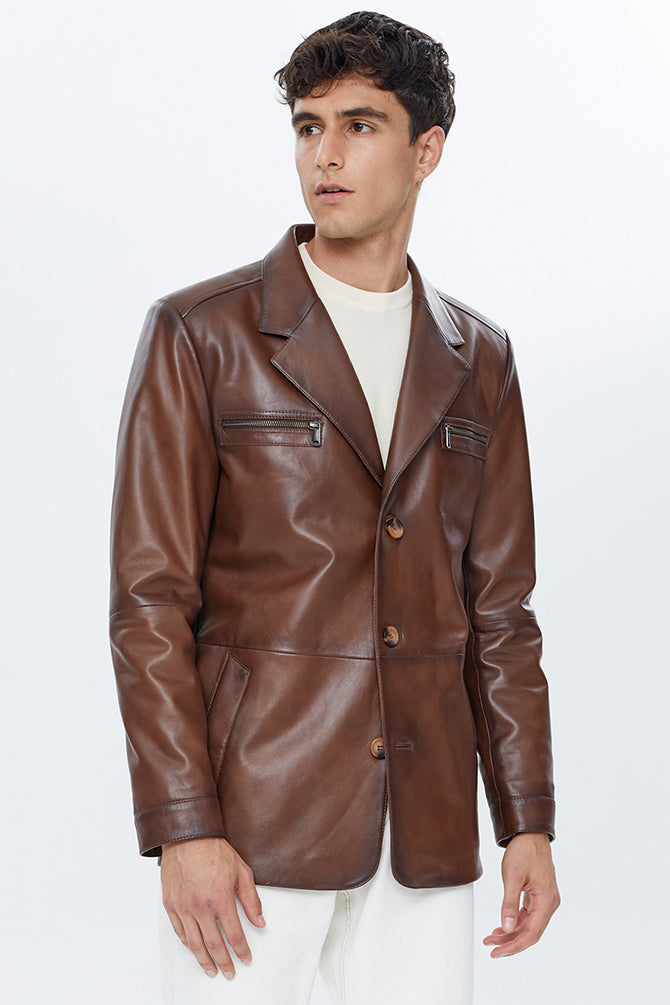 Frank Men's Cognac Leather Jacket