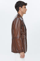 Frank Men's Cognac Leather Jacket | Derimod