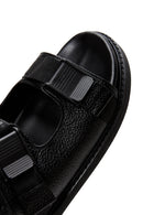 Men's Black Leather Slippers | Derimod