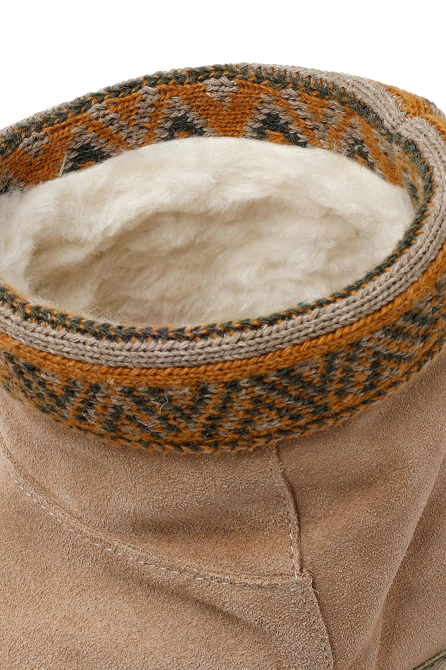 Woman Beige Patterned Suede Teddy Boots