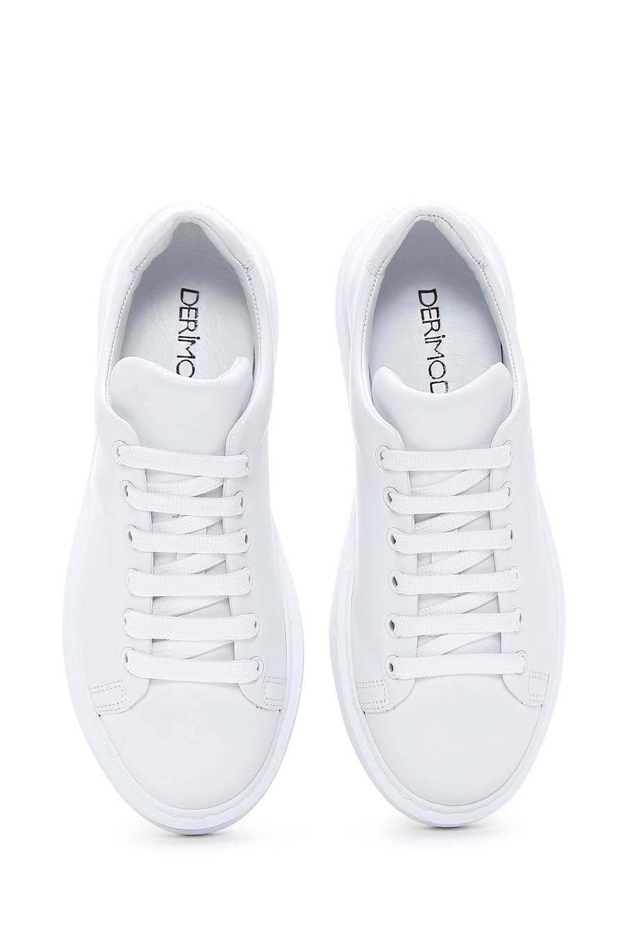 Kadın Beyaz Deri Kalın Tabanlı Sneaker