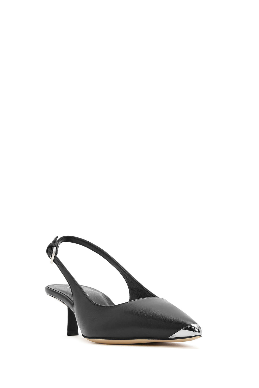 Women's Black Slingback Low Thin Heel Leather Shoes