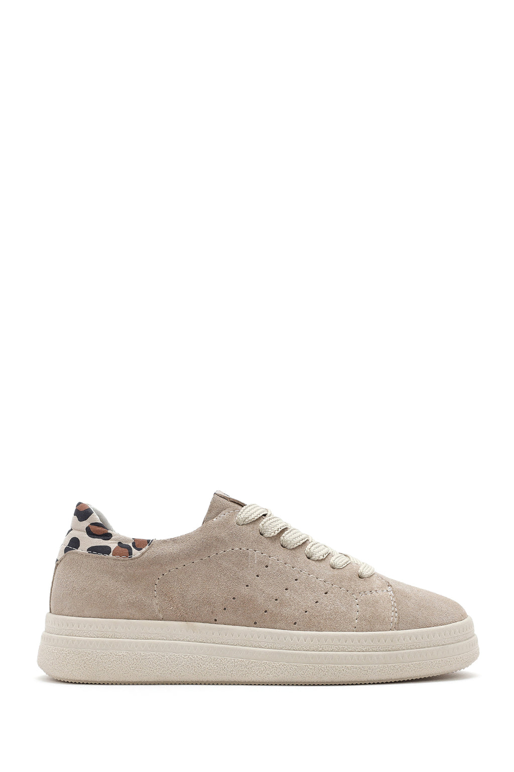 Kadın Bej Bağcıklı Süet Deri Sneaker
