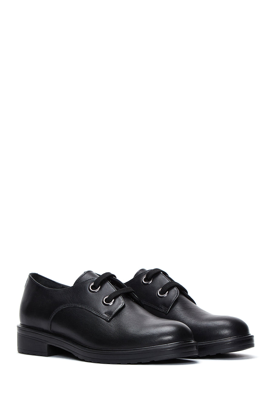 Women's Black Leather Oxford Shoes