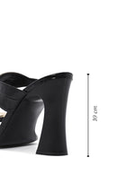 Women's Black Crocodile Patterned Leather High Thick Heeled Slippers | Derimod
