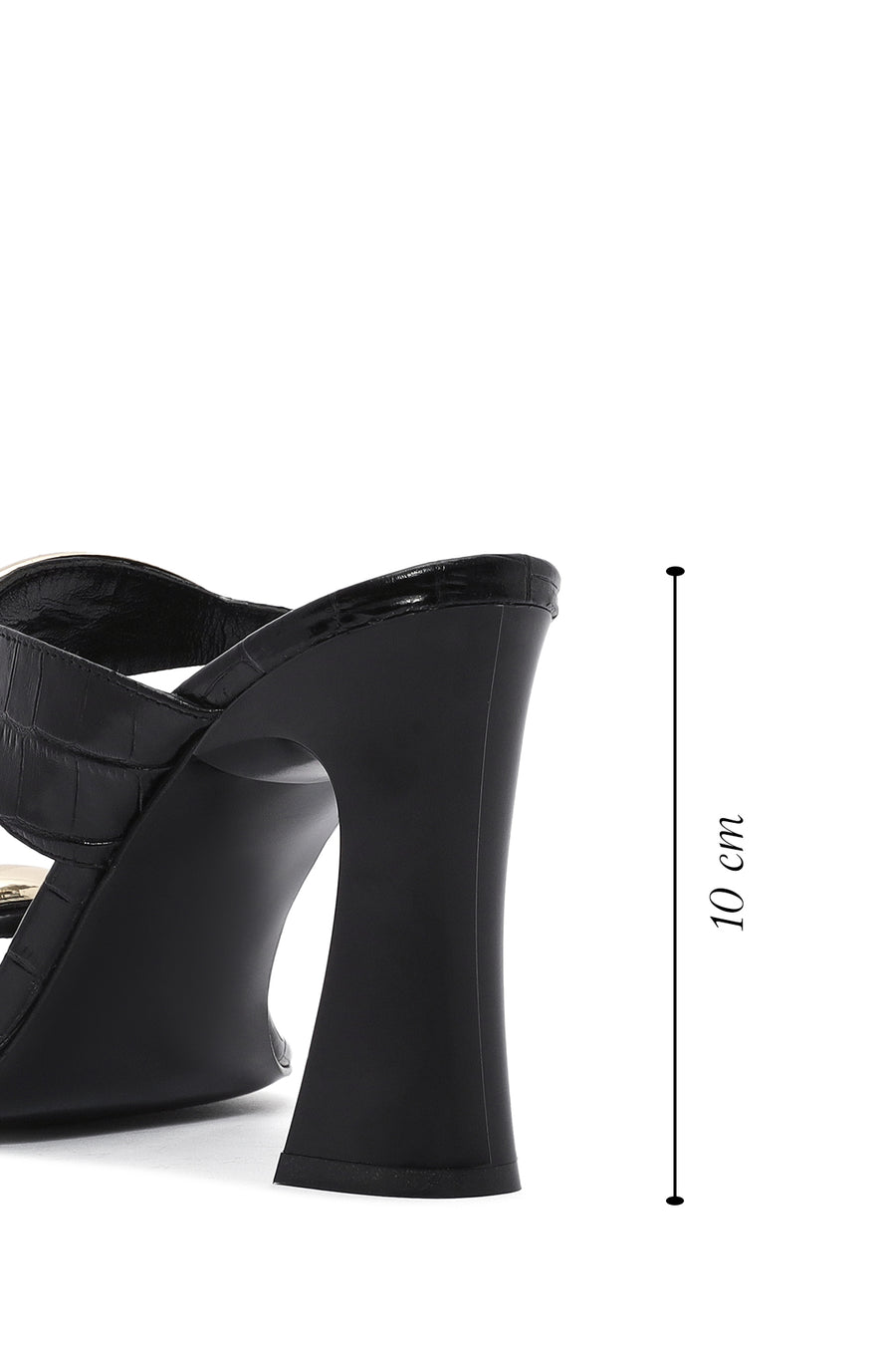 Women's Black Crocodile Patterned Leather High Thick Heeled Slippers