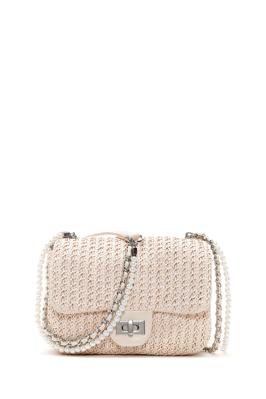 Women's Beige Straw Crossbody Bag with Pearls 23SBD2533M7 | Derimod