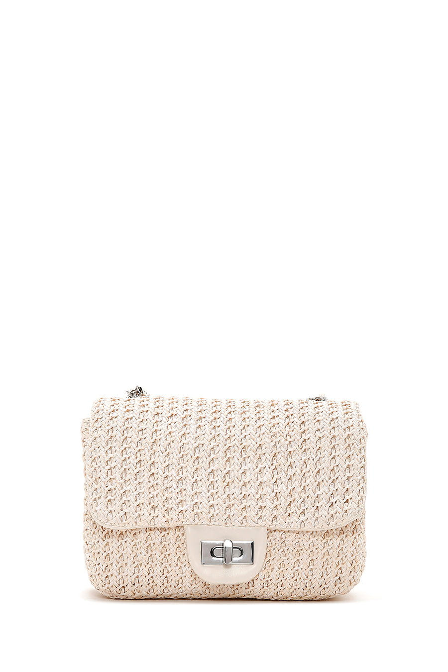 Women's Beige Straw Crossbody Bag with Pearls