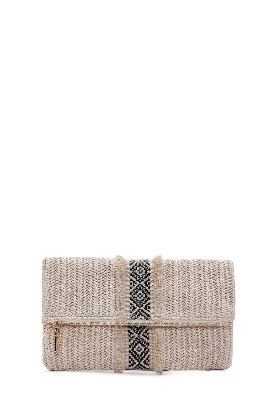Women's Ecru Straw Portfolio Bag