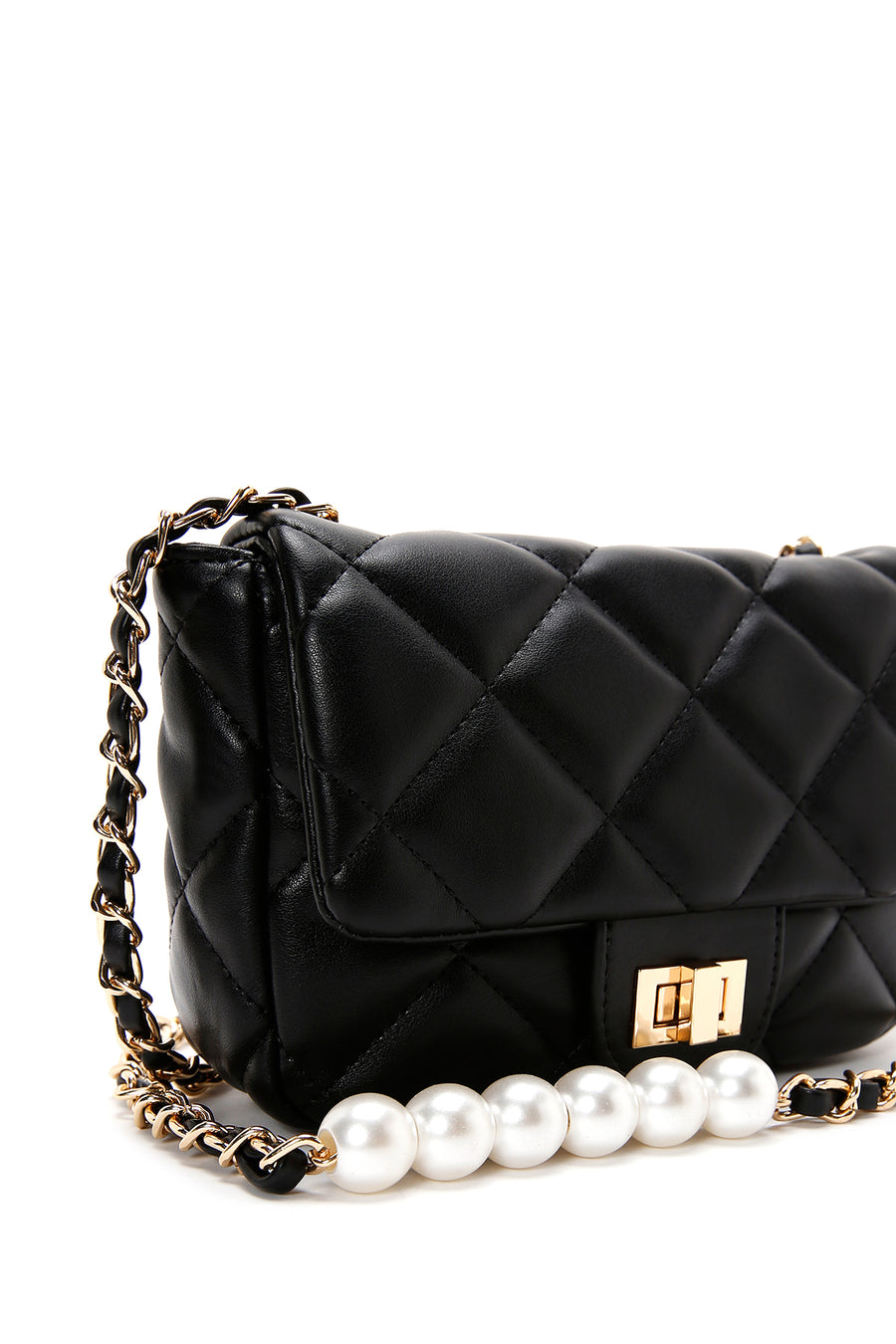 Women's Black Crossbody Bag with Strap Detail