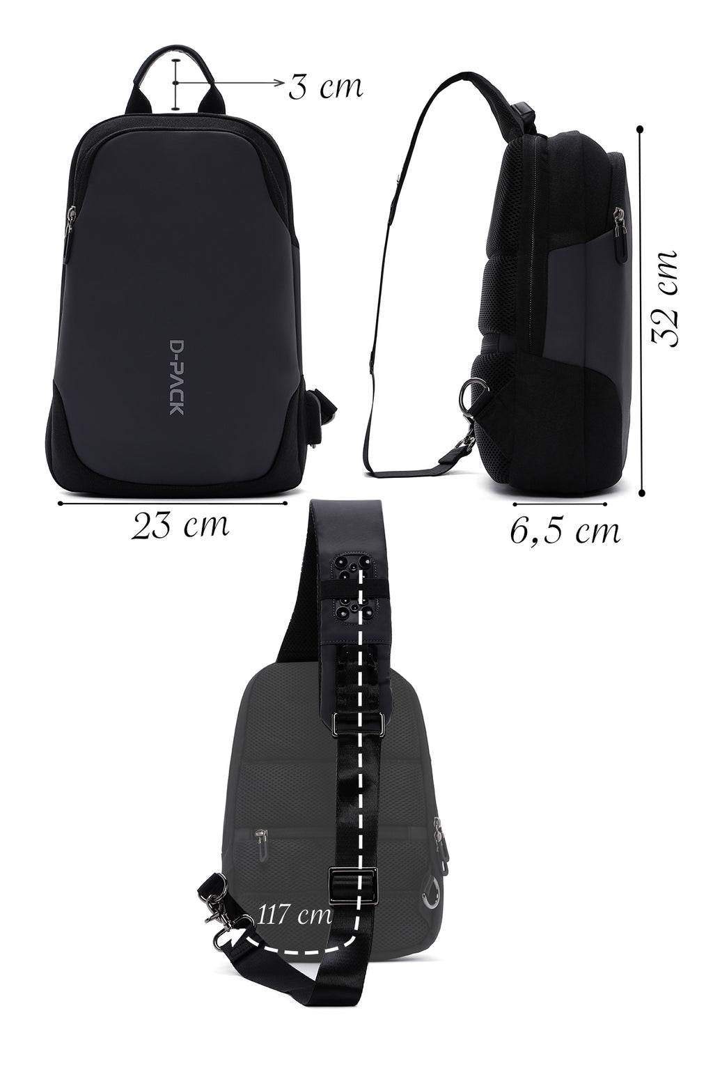 D-Pack Erkek Siyah Teknolojik Kumaş Çapraz Çanta