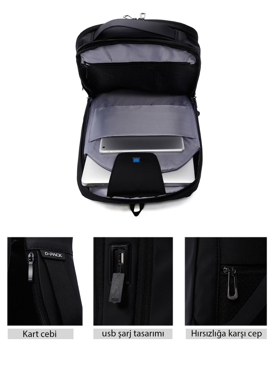 D-Pack Unisex Siyah Teknolojik Kumaş Hardcase Sırt Çantası