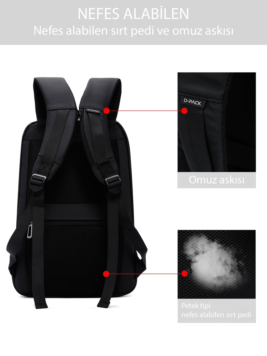 D-Pack Unisex Siyah Teknolojik Kumaş Hardcase Sırt Çantası