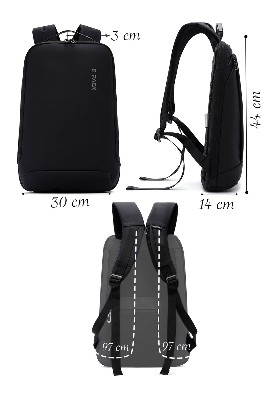 D-Pack Unisex Siyah Teknolojik Kumaş Hardcase Sırt Çantası