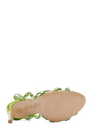 Women's Green Leather Ankle Strap Stone Heeled Sandals | Derimod