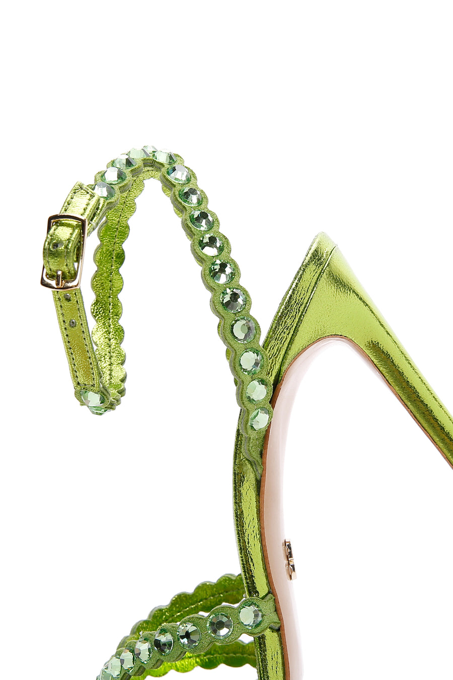 Women's Green Leather Ankle Strap Stone Heeled Sandals