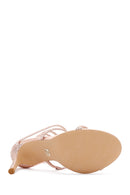 Women's Pink Gold Leather Stone Thin Heel Sandals | Derimod