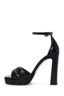 Women's Black Leather Platform Heeled Sandals | Derimod