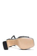 Women's Black Leather Platform Heeled Sandals | Derimod