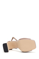 Women's Beige Leather Platform Heeled Sandals | Derimod